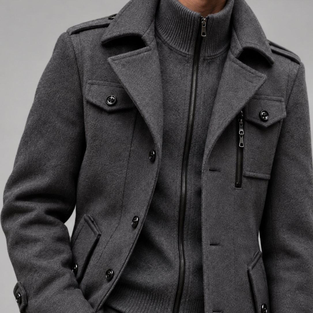 MANTEAU À COL MONTANT ET FERMETURE ZIPPÉE