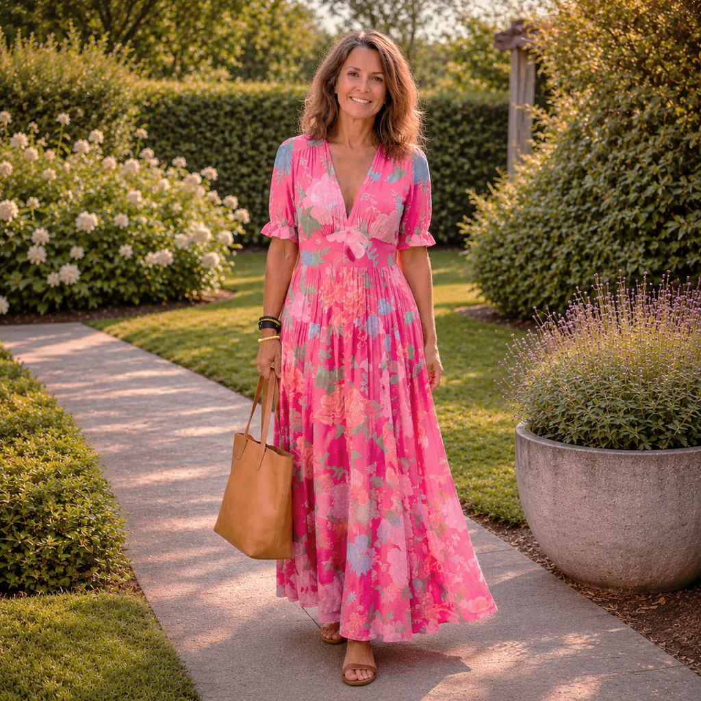 CAMILLE | ROBE MIDI FLEURIE SANS MANCHES À COL EN V