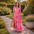 CAMILLE | ROBE MIDI FLEURIE SANS MANCHES À COL EN V