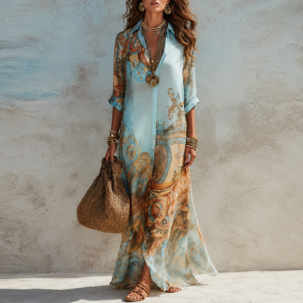 CÉLESTE | ROBE CHEMISE MÉDITERRANÉENNE
