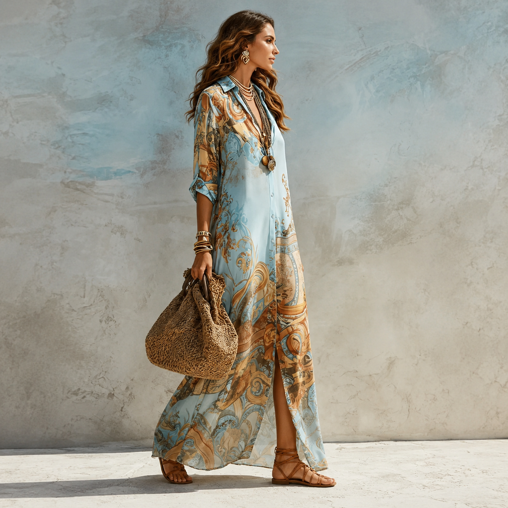 CÉLESTE | ROBE CHEMISE MÉDITERRANÉENNE