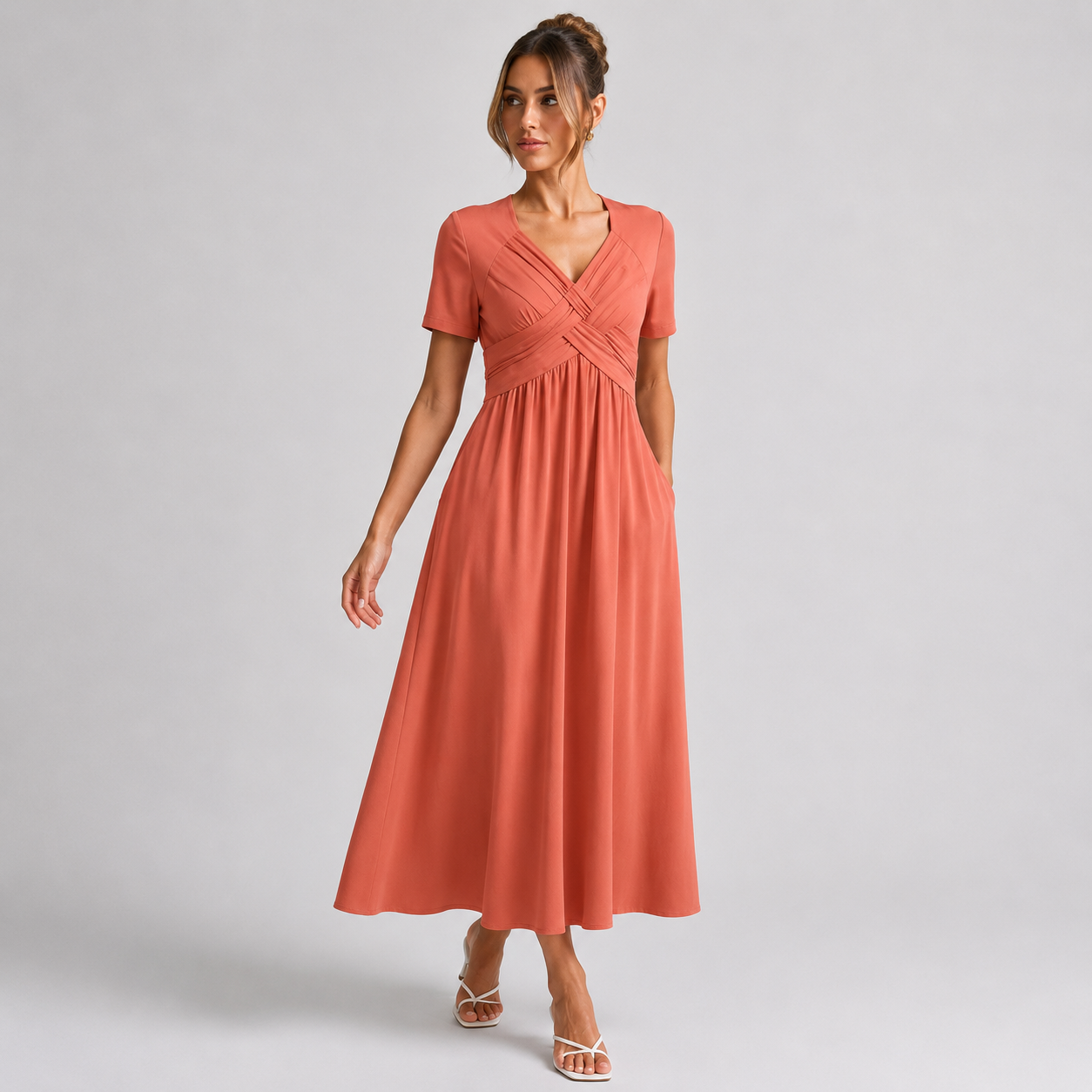 ÉLODIE - ROBE MIDI ÉLÉGANTE COUPE TRAPÈZE