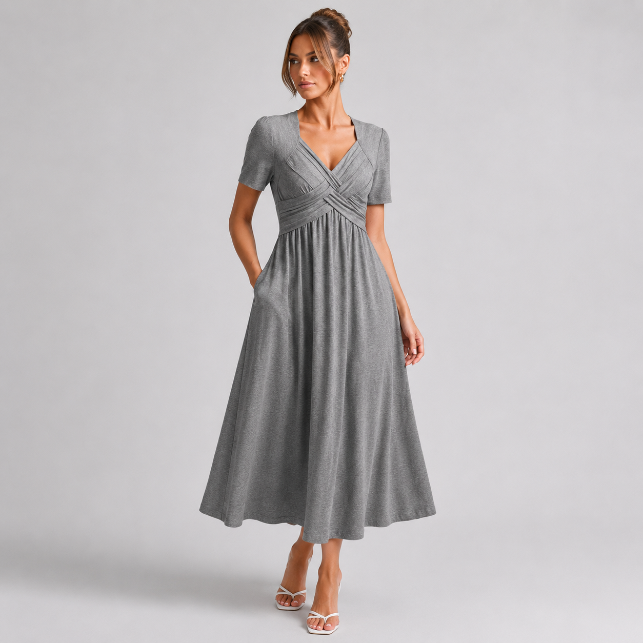 ÉLODIE - ROBE MIDI ÉLÉGANTE COUPE TRAPÈZE