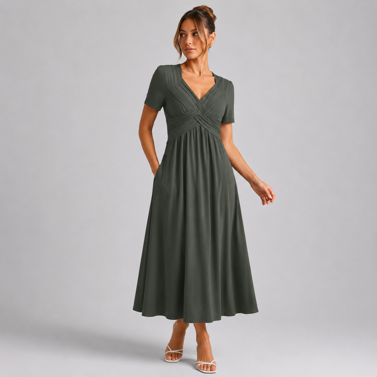 ÉLODIE - ROBE MIDI ÉLÉGANTE COUPE TRAPÈZE