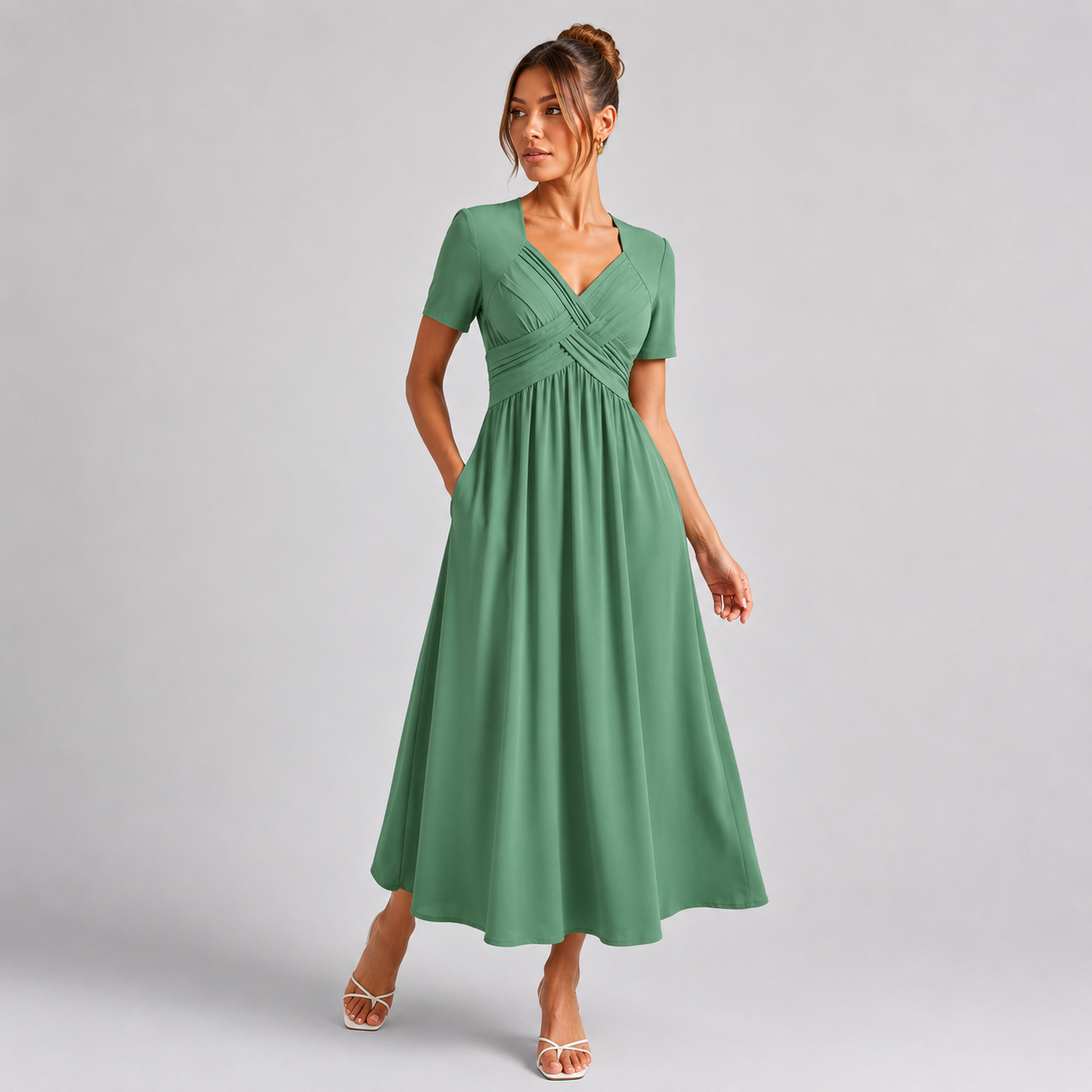 ÉLODIE - ROBE MIDI ÉLÉGANTE COUPE TRAPÈZE