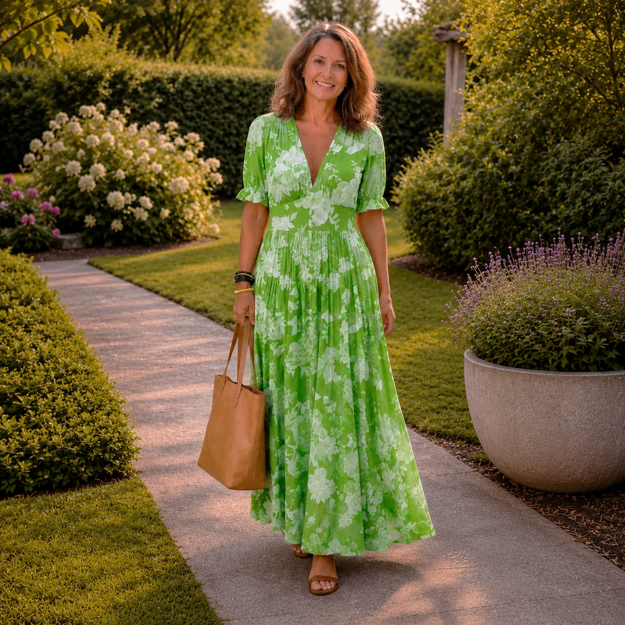 CAMILLE | ROBE MIDI FLEURIE SANS MANCHES À COL EN V