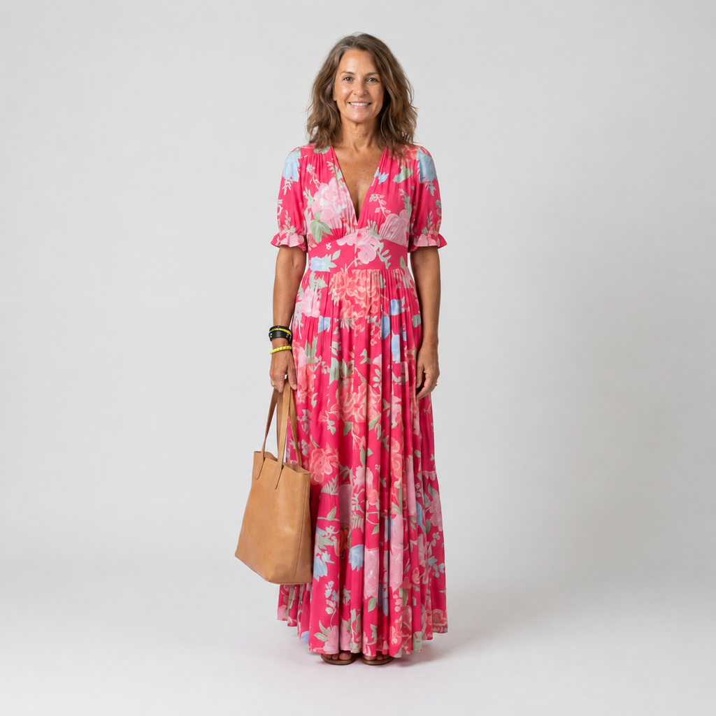 CAMILLE | ROBE MIDI FLEURIE SANS MANCHES À COL EN V
