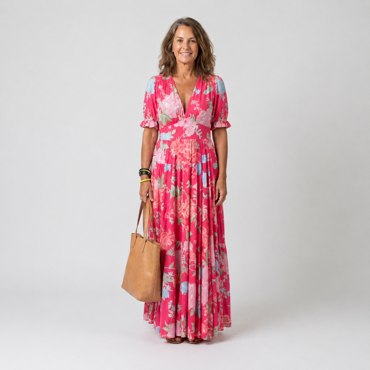 CAMILLE | ROBE MIDI FLEURIE SANS MANCHES À COL EN V