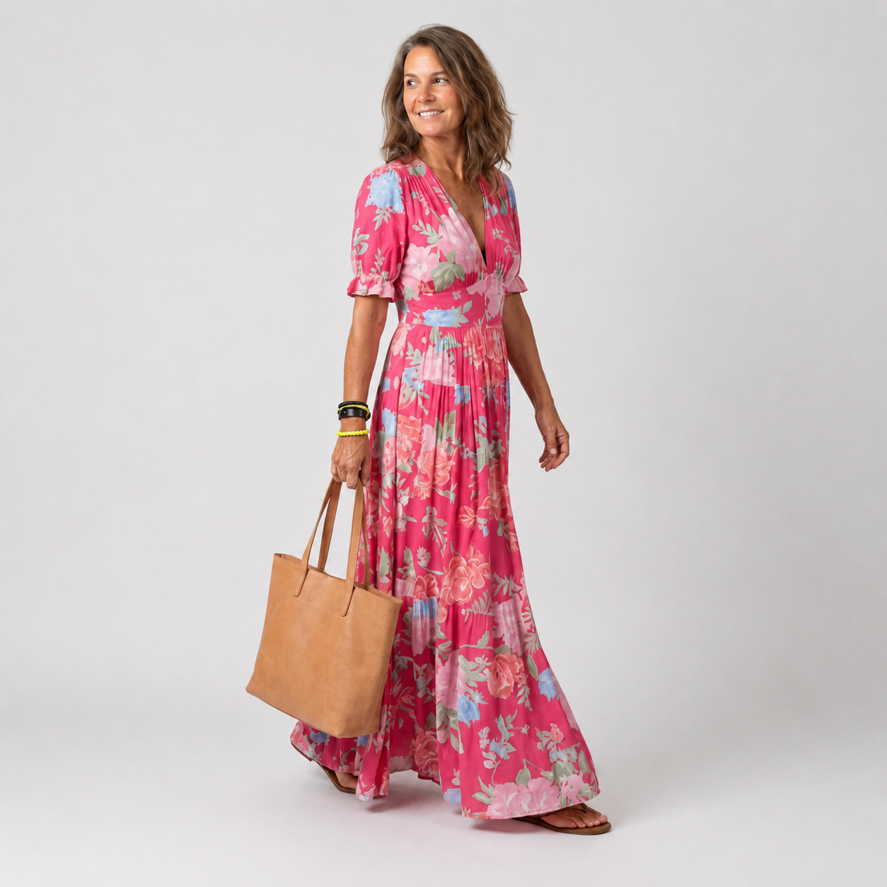 CAMILLE | ROBE MIDI FLEURIE SANS MANCHES À COL EN V