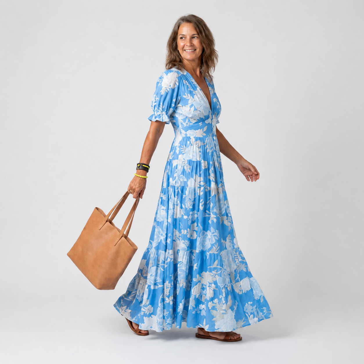 CAMILLE | ROBE MIDI FLEURIE SANS MANCHES À COL EN V