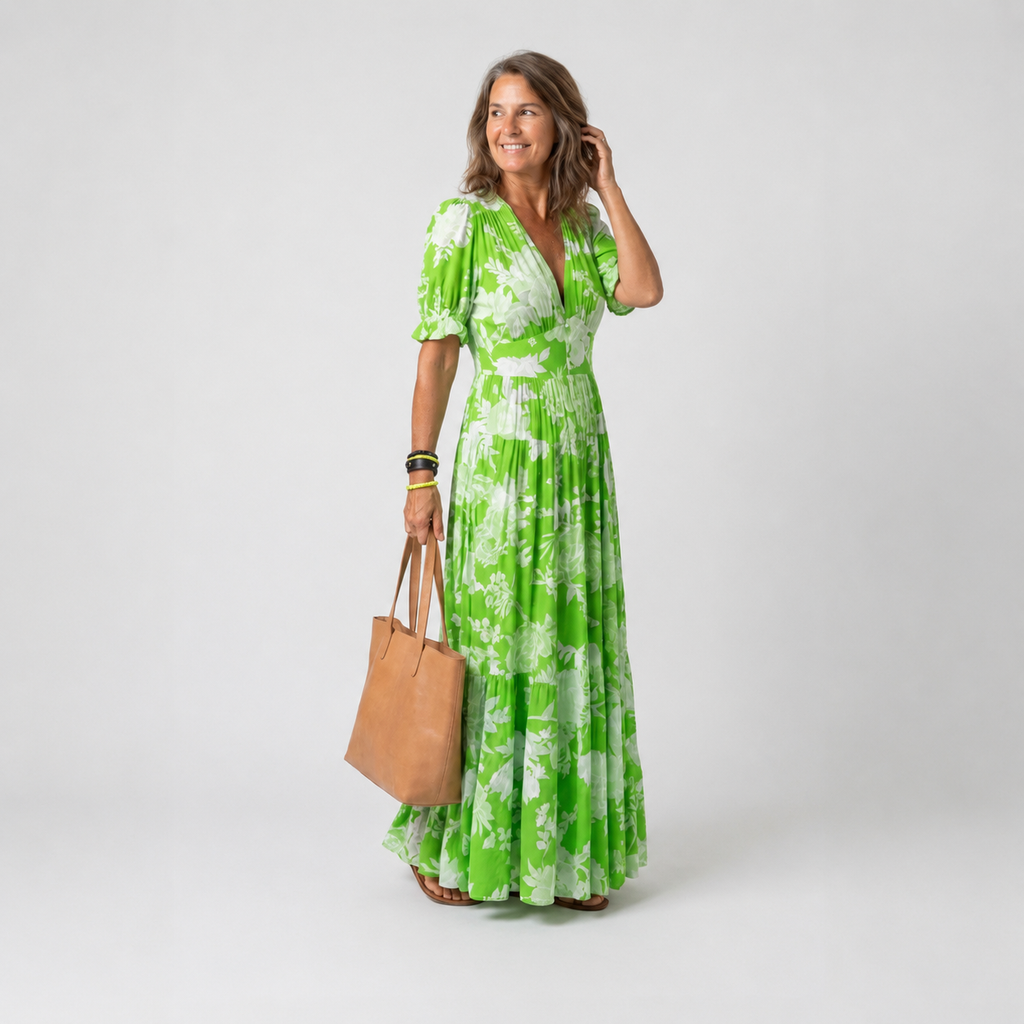 CAMILLE | ROBE MIDI FLEURIE SANS MANCHES À COL EN V