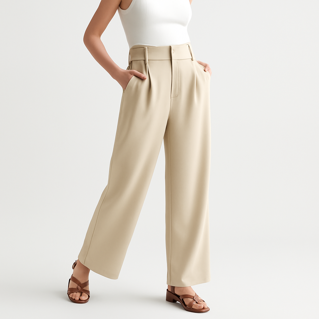 PANTALON ÉLÉGANT TAILLE HAUTE À JAMBE LARGE