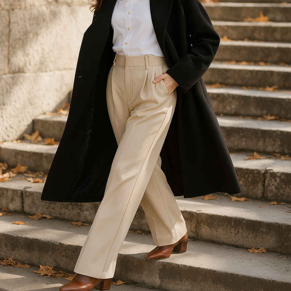 PANTALON ÉLÉGANT TAILLE HAUTE À JAMBE LARGE
