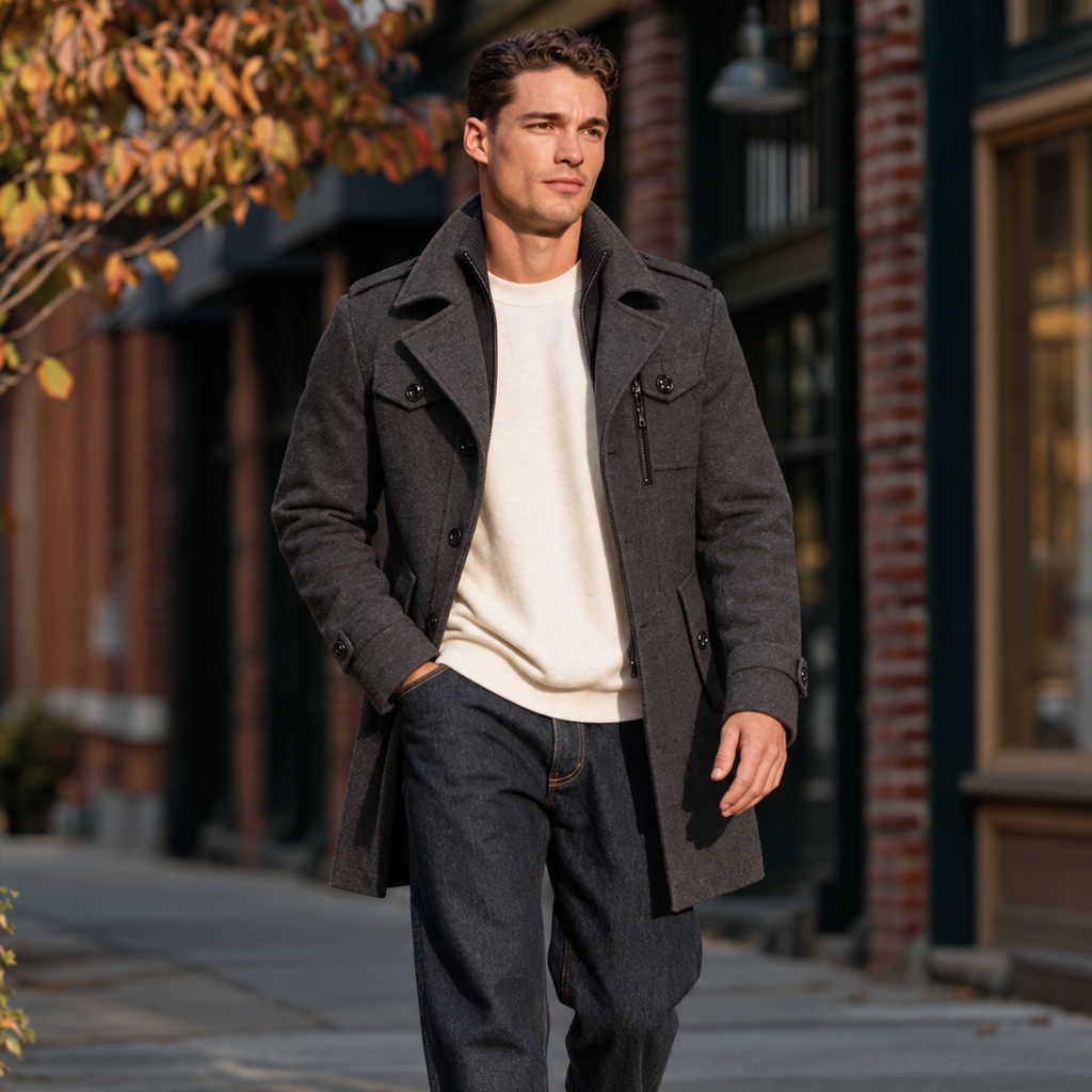 MANTEAU À COL MONTANT ET FERMETURE ZIPPÉE
