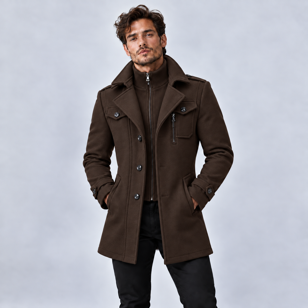 MANTEAU À COL MONTANT ET FERMETURE ZIPPÉE