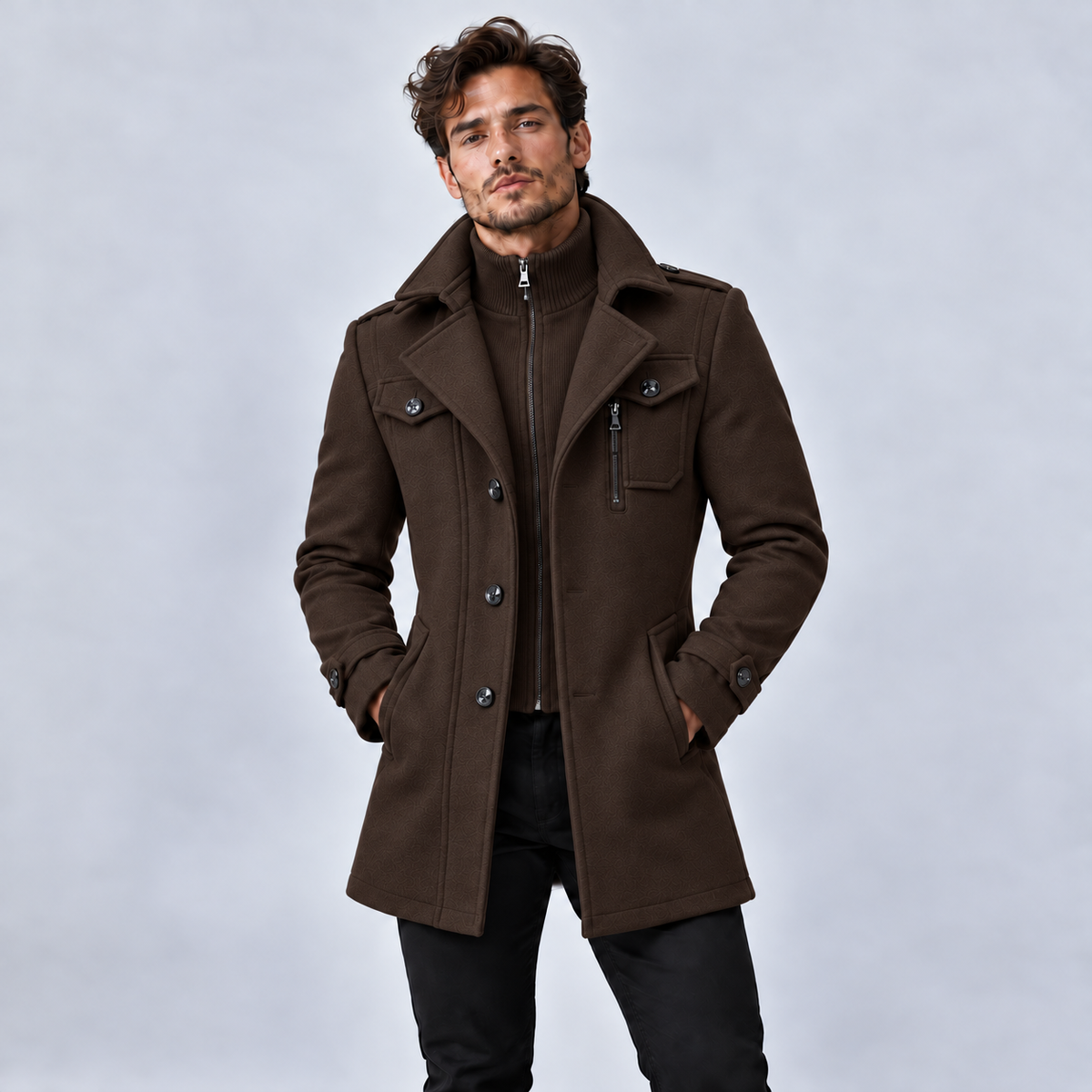 MANTEAU À COL MONTANT ET FERMETURE ZIPPÉE