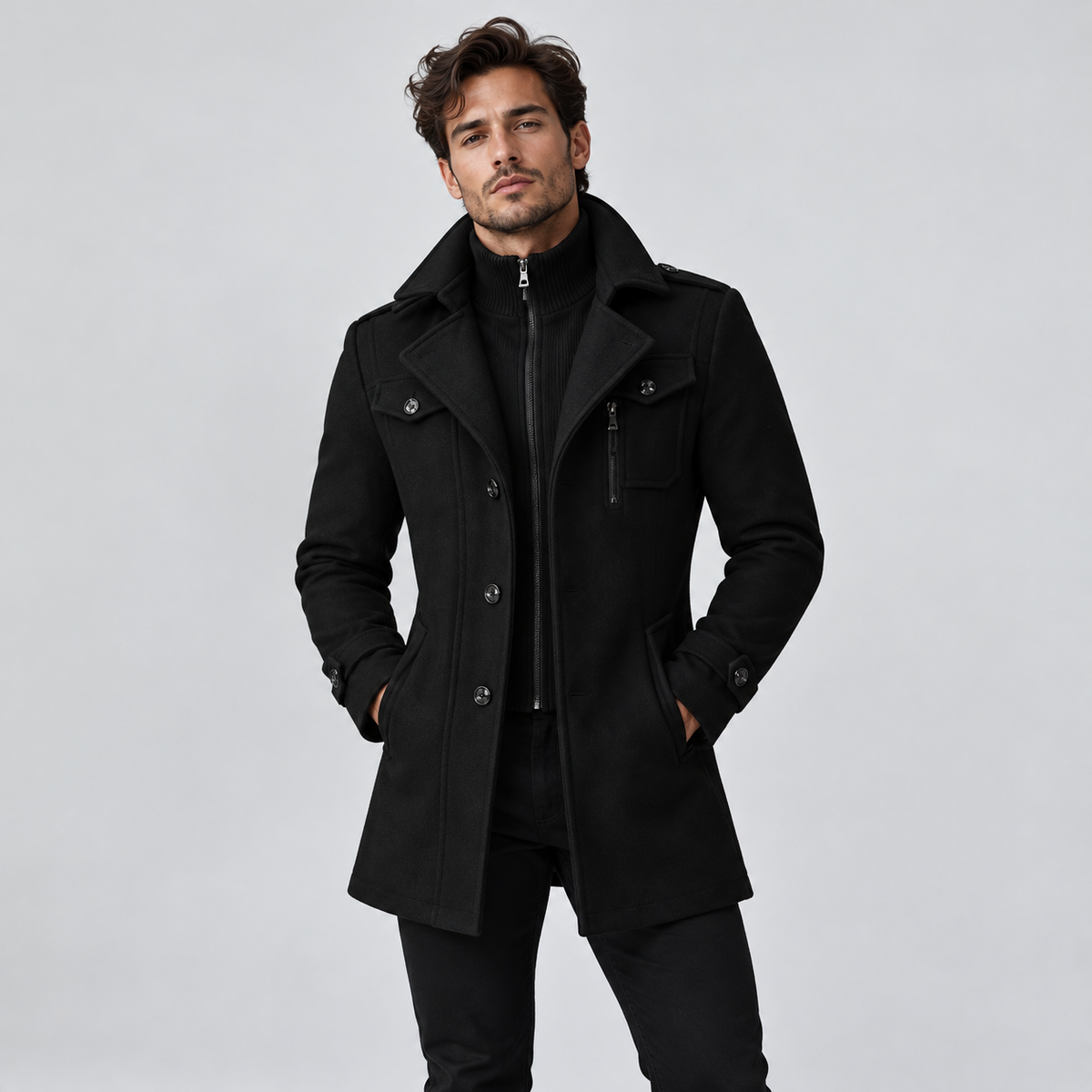 MANTEAU À COL MONTANT ET FERMETURE ZIPPÉE