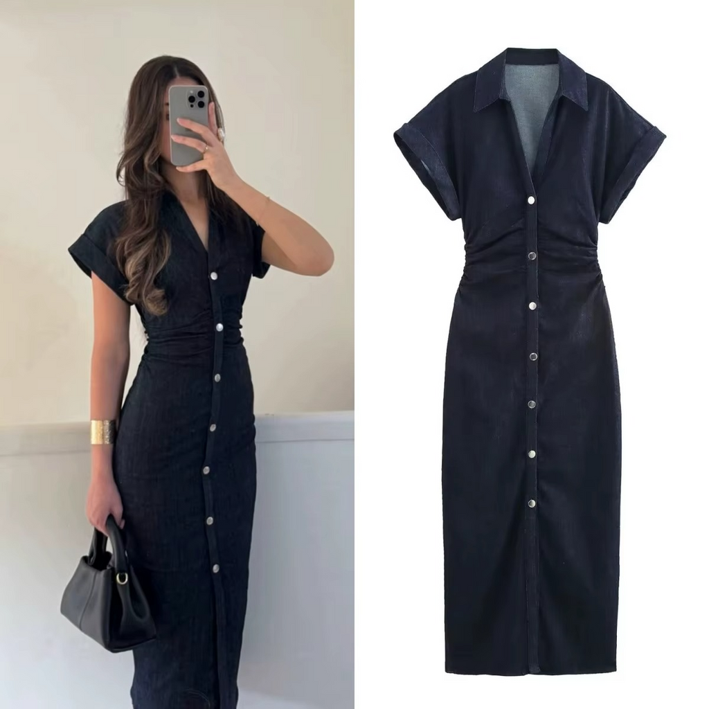 ROBE MIDI EN DENIM À BOUTONNAGE FRONTAL