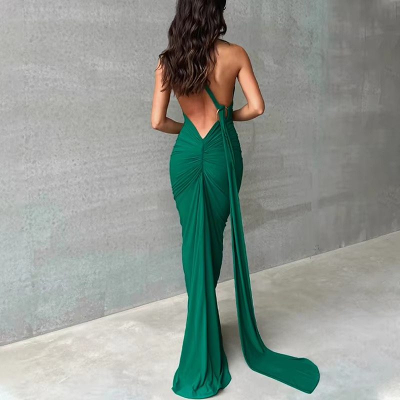 ROBE LONGUE ASYMÉTRIQUE À UNE ÉPAULE ET DOS NU