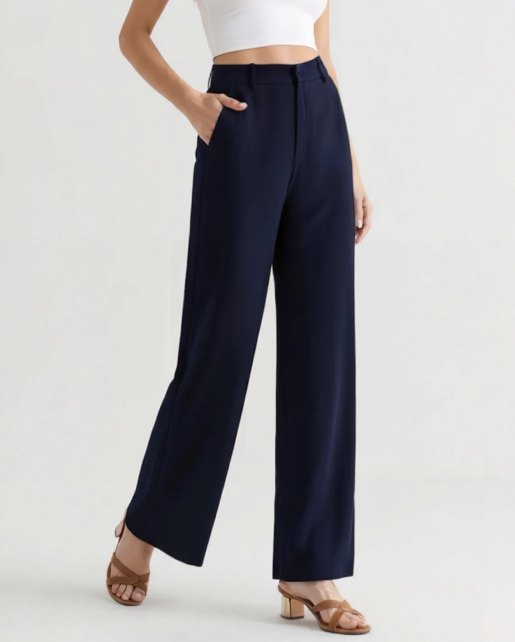 PANTALON ÉLÉGANT TAILLE HAUTE À JAMBE LARGE